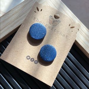 Dark blue sparkle stud polymer clay earrings